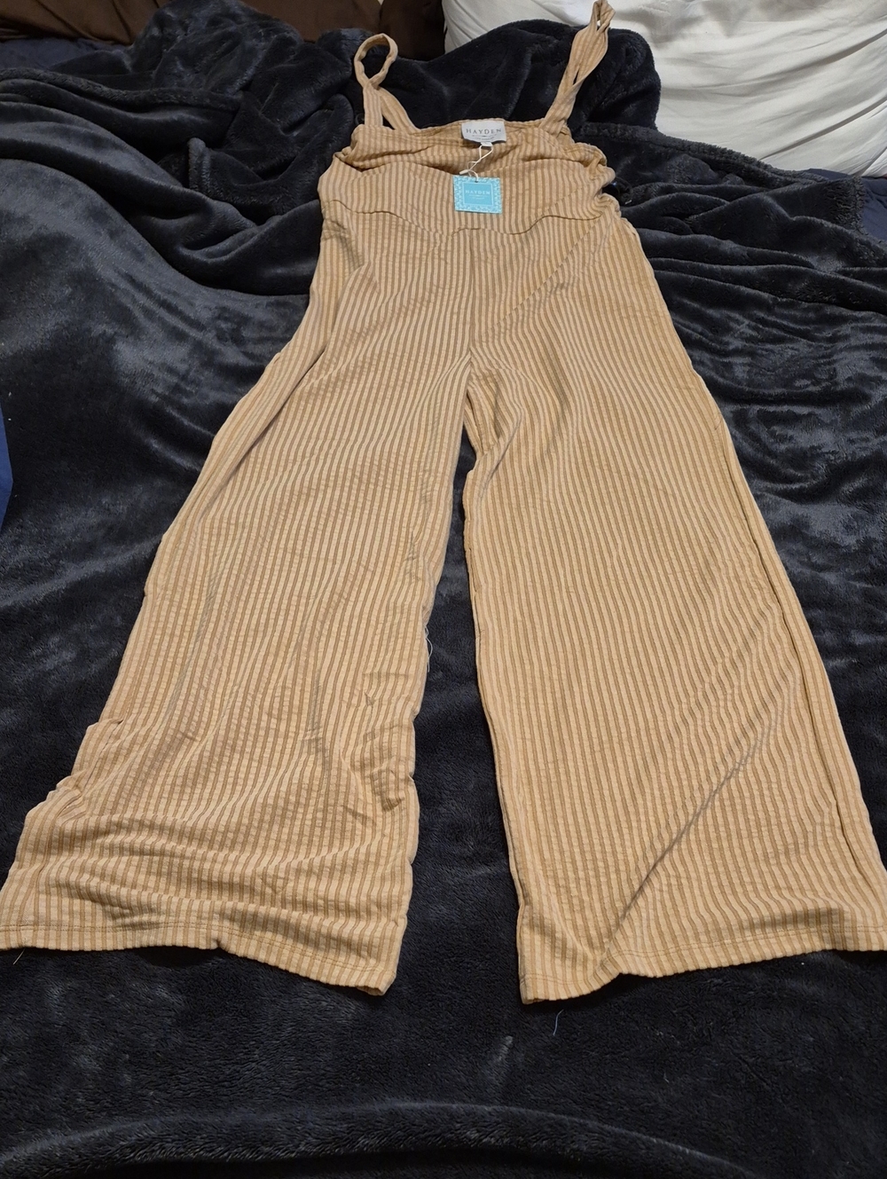 Hayden Ribbed Wide-Leg Jumpsuit in Camel Tan